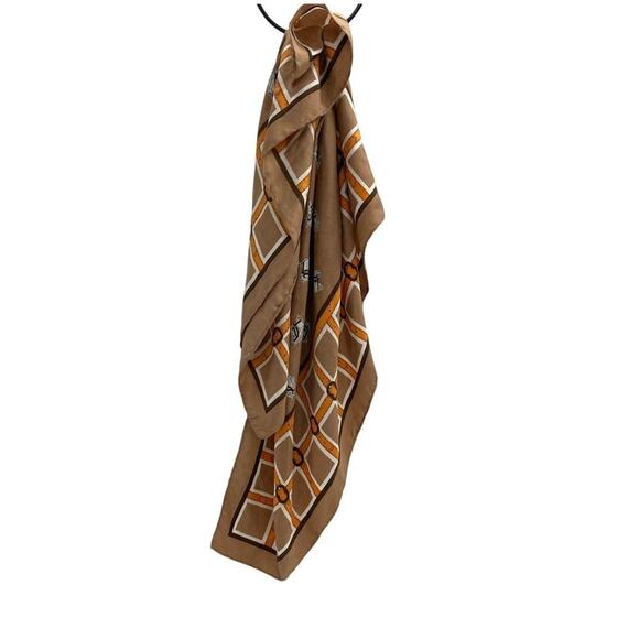 Equestrian Horse Print Square Scarf – Brown Western Boho Chic - Picture 2 of 3